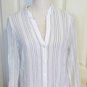 VINCE Long Sleeve 100% Cotton Blouse Gray & White Stripe Size 4